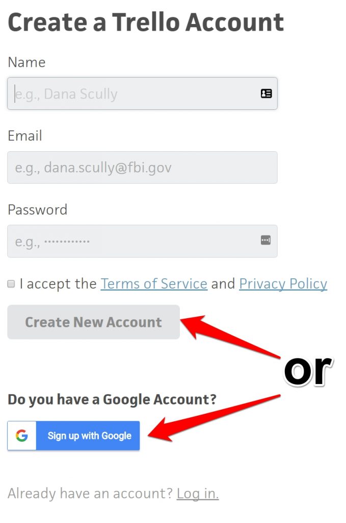 create trello account